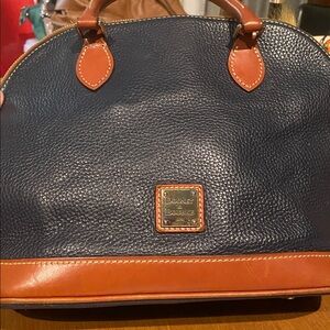 Dooney & Bourke Pebble Grain Zip Zip Satchel in the navy blue/ tan (elefante)